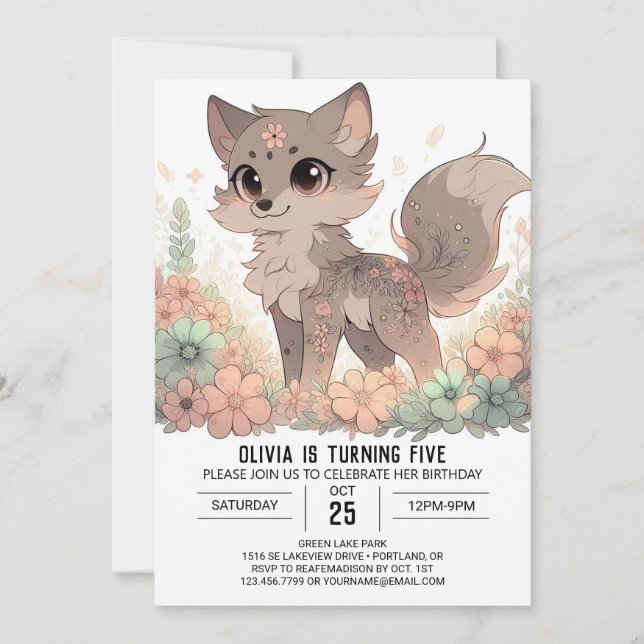 Invitation Anniversaire numérique Elegant Boho Wolf (Devant)