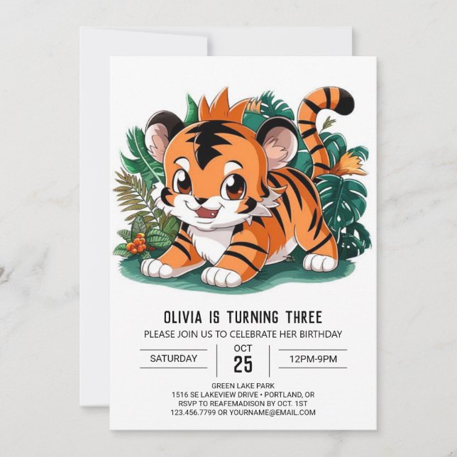 Invitation Anniversaire numérique élégant du tigre (Devant)