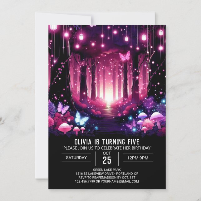Invitation Anniversaire numérique en bois brillant enchanté (Devant)