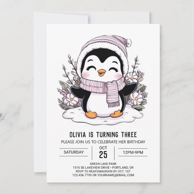 Invitation Anniversaire numérique mystique de petit pingouin (Devant)