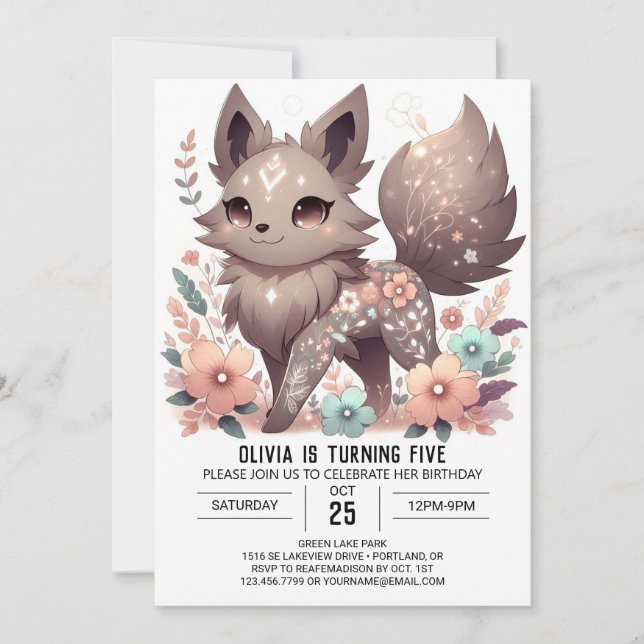 Invitation Anniversaire numérique simple Pastel Wolf (Devant)