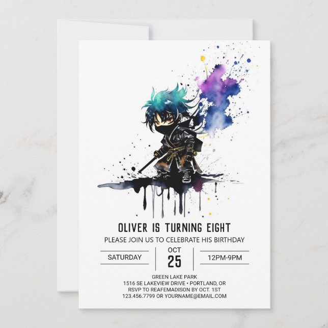 Invitation Anniversaire numérique sur mesure Pastel Ninja Boy (Devant)