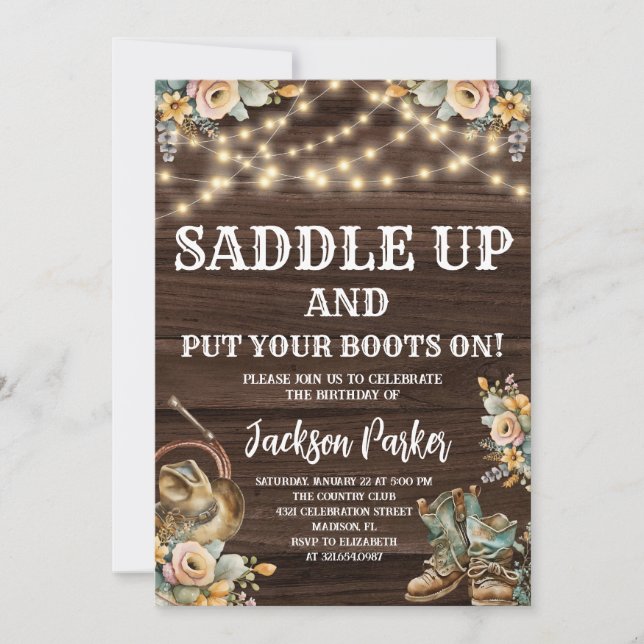 Invitation Anniversaire occidental Cowboy fête d'anniversaire (Devant)