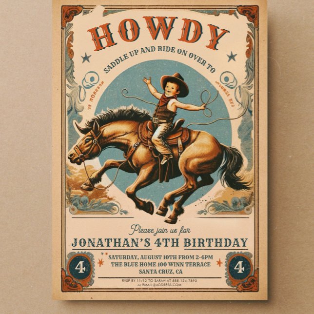 Invitation Anniversaire occidental de Cowboy vintage (Créateur téléchargé)