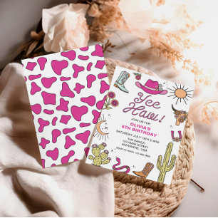 Invitation Anniversaire occidental rodéo rose