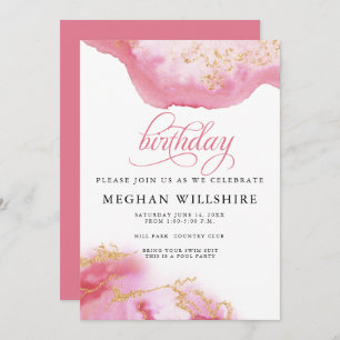 Invitation Anniversaire Octobre Tourmaline Watercolor Geode