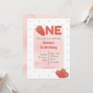 Invitation anniversaire ONE à pois fraise