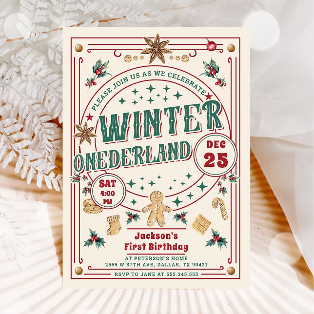 Invitation Anniversaire ONEderland Cookie Noël Hiver (Créateur téléchargé)