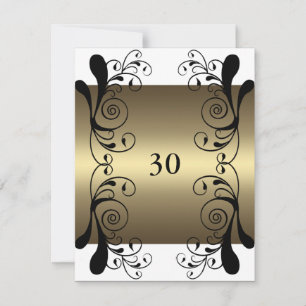 Invitation Anniversaire Or Blanc & Noir Floral Gla