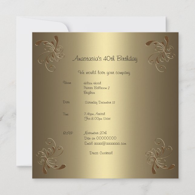 Invitation Anniversaire Or Floral 2 (Devant)