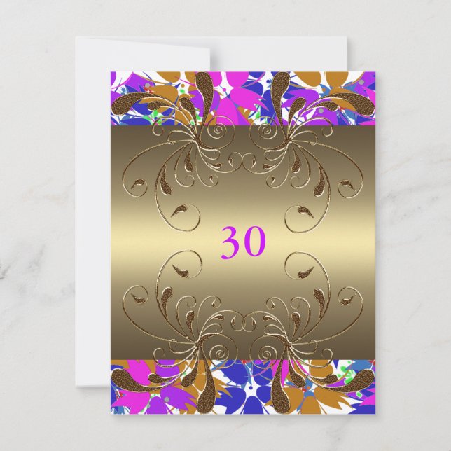 Invitation Anniversaire Or Floral Glamour (Devant)
