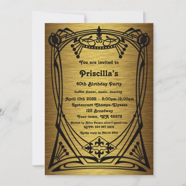 Invitation Anniversaire, or Gatsby style, destinataire libre (Devant)