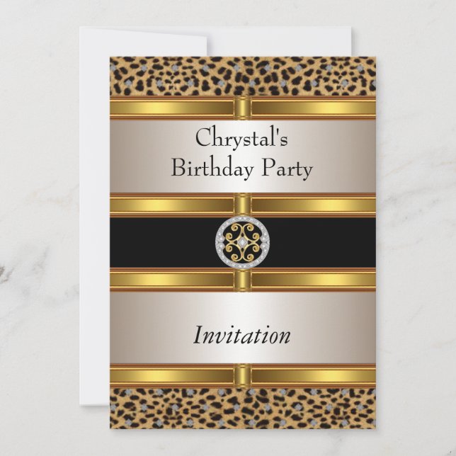 Invitation anniversaire or impression léopard (Devant)