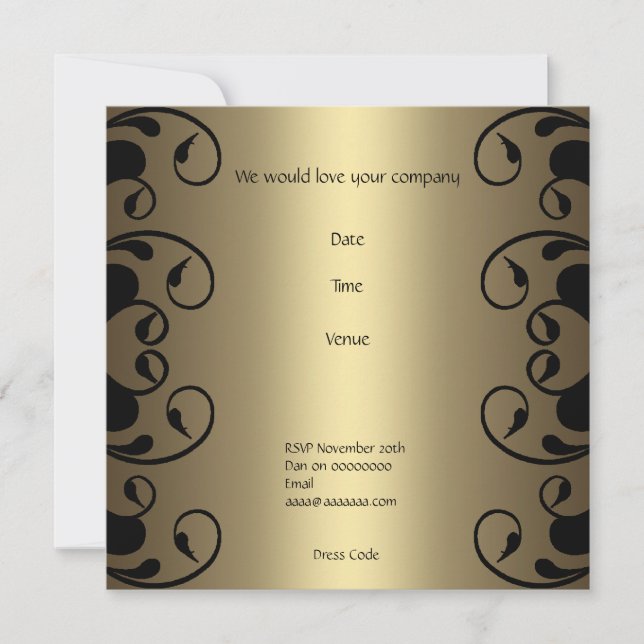 Invitation Anniversaire Or Noir Floral 2 (Devant)