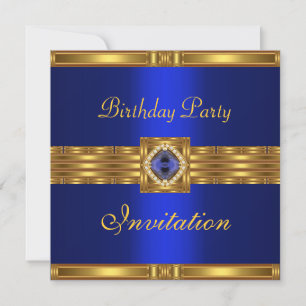 Invitation Anniversaire Or sur Bijou bleu or