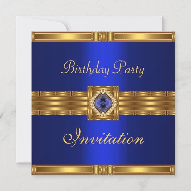 Invitation Anniversaire Or sur Bleu Or Joyau (Devant)
