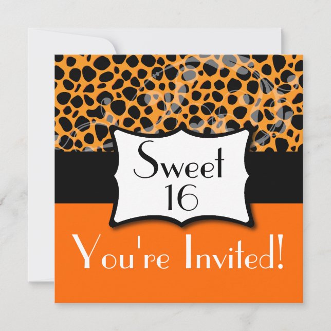 Invitation Anniversaire orange du bonbon 16 à guépard (Devant)