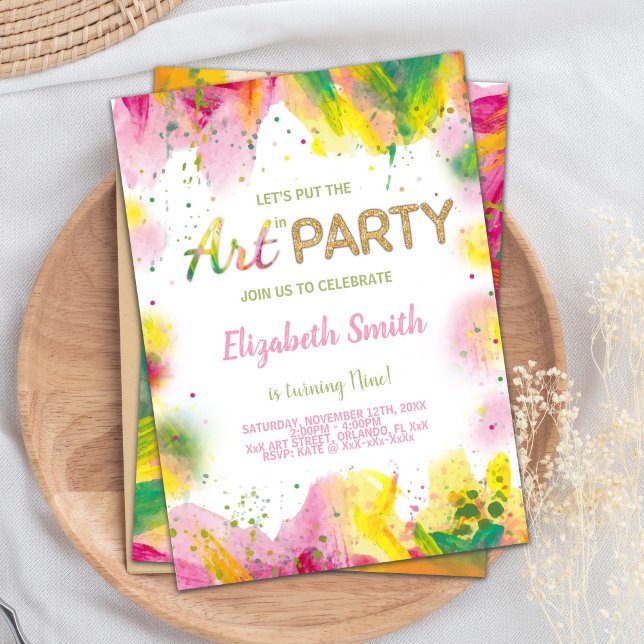 Invitation Anniversaire Orange & Pink Paint (Orange Pink Paint Birthday Invitations)