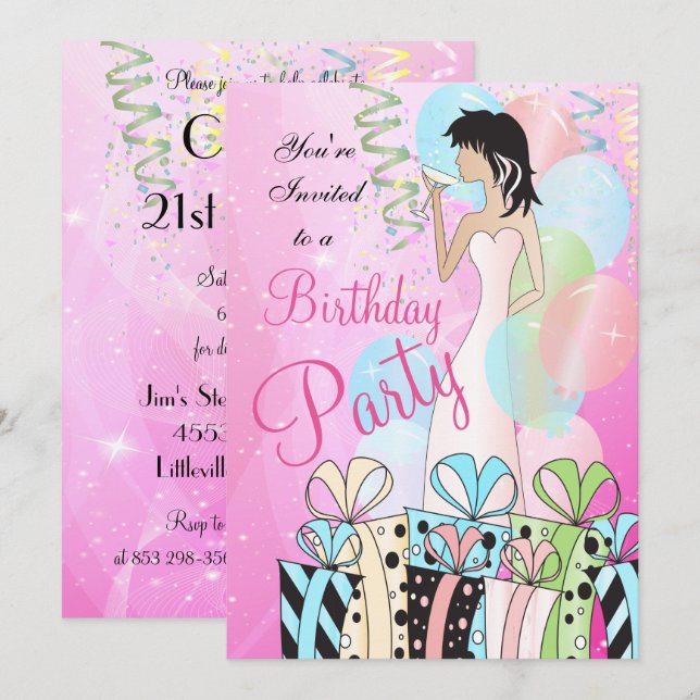 Invitation Anniversaire ou Bachelorette Party Diva Princess G (Devant / Derrière)