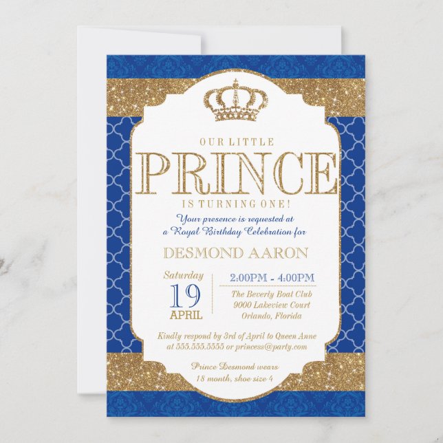 Invitation Anniversaire ou douche du Petit Prince Royal Blue  (Devant)