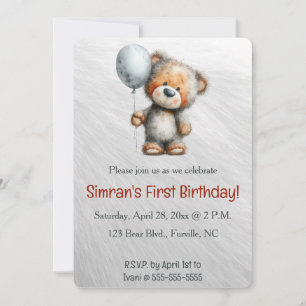 Invitation Anniversaire ours en peluche et ballon modifiable