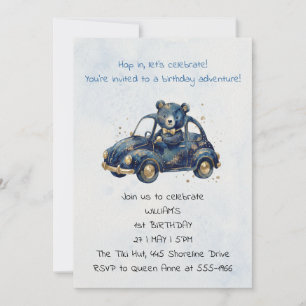 Invitation Anniversaire Ourson Aquarelle Garçon Bleu