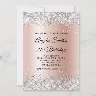 Invitation Anniversaire Pailleté Argent Paillettes Rose Or Br