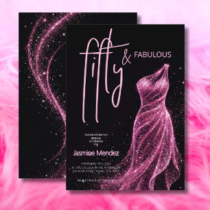 Invitation Anniversaire Pailleté Rose Noir Chic 50 & Fabuleux