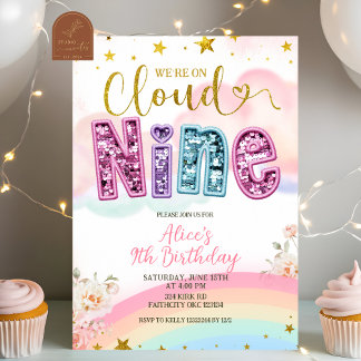 Invitation Anniversaire pailleté sequin pastel cloud nine