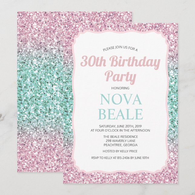 Invitation anniversaire pailletée ombrée tout âge (Devant / Derrière)