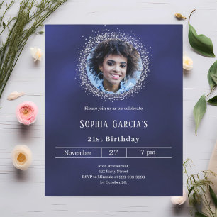 Invitation anniversaire paillettes argent photo bl