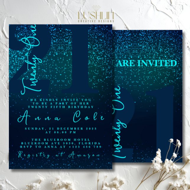 Invitation Anniversaire Paillettes Bleu Royal Fête (Créateur téléchargé)