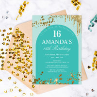 Anniversaire Paillettes Dégradé Turquoise et Or Te