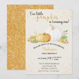 Invitation Anniversaire Paillettes dorées Citrouille blanche