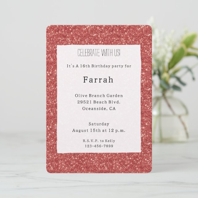 Invitation Anniversaire Paillettes Étincelles Rouges   (Debout devant)