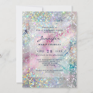 Invitation Anniversaire Paillettes Holographiques Encre Alcoo