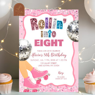 Invitation Anniversaire Paillettes Patin à Roulette Rose