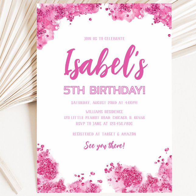 Invitation Anniversaire Paillettes Roses (Créateur téléchargé)