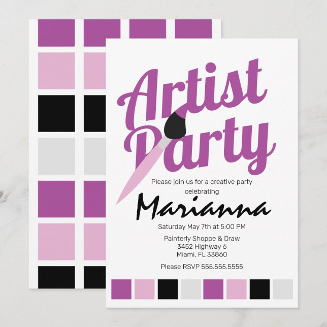 Invitation Anniversaire Palette de Fête d'Artiste  (Devant / Derrière)