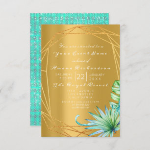Invitation Anniversaire Palm Mint Aqua Tropic Frame Or