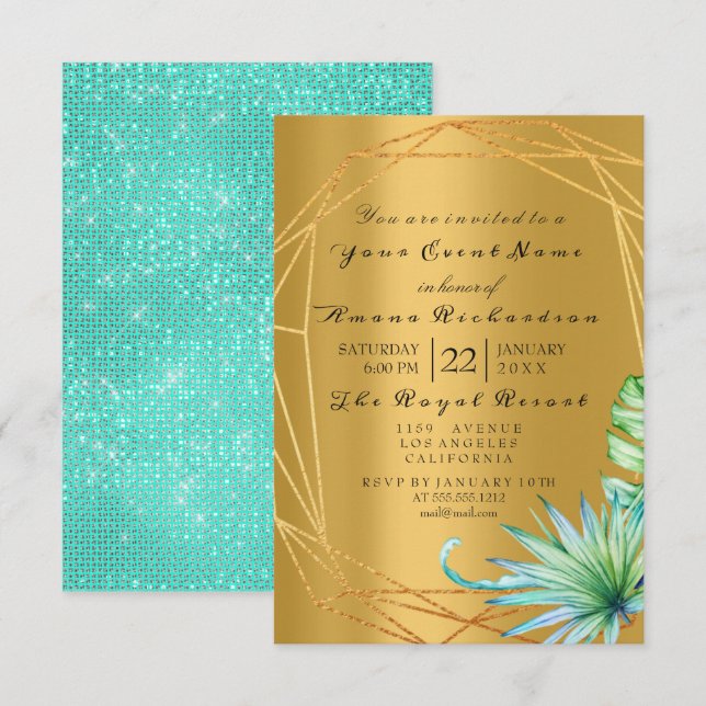 Invitation Anniversaire Palme nuptiale Mint Aqua Tropic Monst (Devant / Derrière)