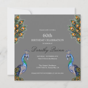 Invitation Anniversaire Paon à l'aquarelle élégante