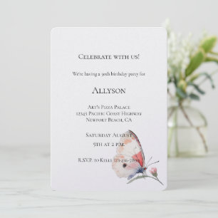 Invitation Anniversaire Papillon Floral Pêche Rosé