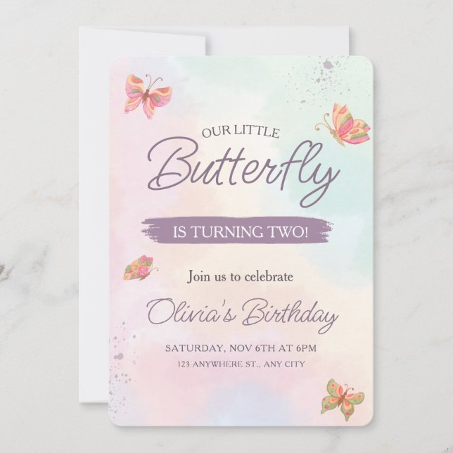 Invitation Anniversaire Papillon Pastel Papillons Fête de Jar (Devant)