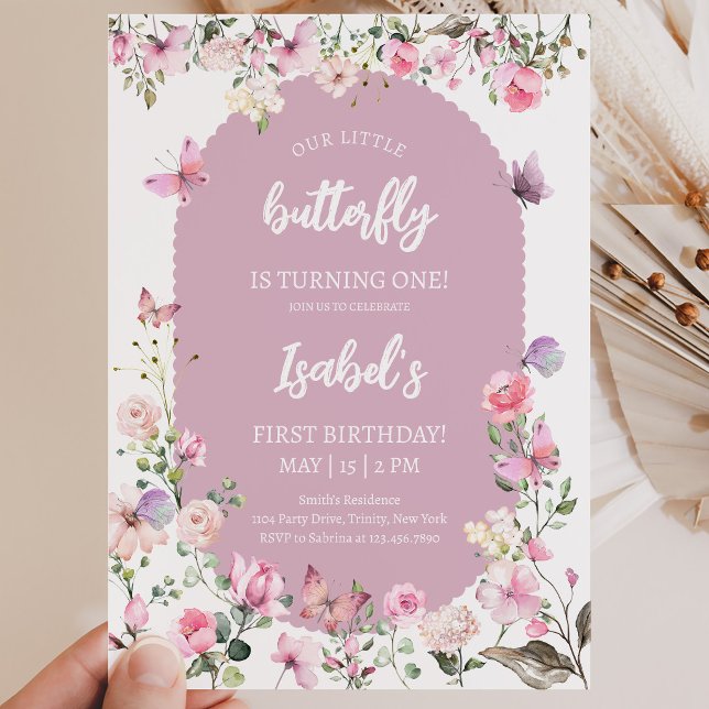 Invitation Anniversaire Papillon Rose Violet (Créateur téléchargé)