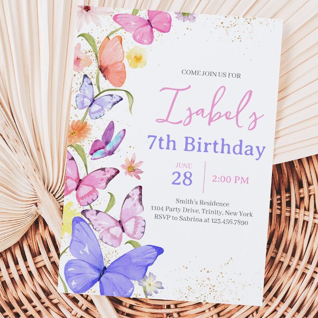 Invitation Anniversaire Papillon Rose Violet (Créateur téléchargé)