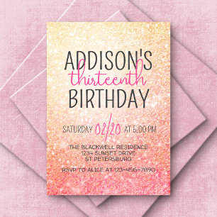 Invitation Anniversaire Parties scintillant rose