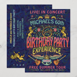 Invitation Anniversaire Party Rock Band Concert Ticket Retro