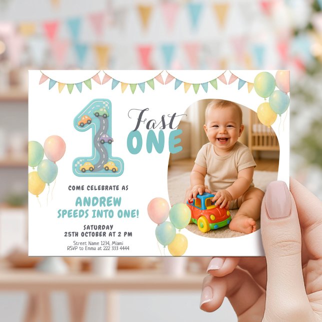 Invitation Anniversaire Pastel Fast One Car (Créateur téléchargé)