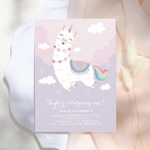 Invitation Anniversaire pastel Llamacorn arc-en-ciel premier